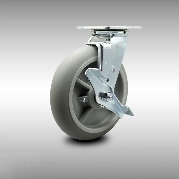 Service Caster 8 Inch SS Thermoplastic Rubber Swivel Caster with Roller Bearing and Brake SCC SCC-SS30S820-TPRRD-TLB - main